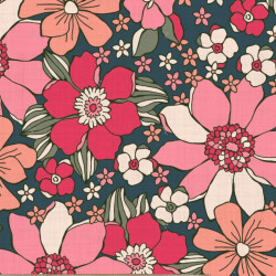 Printed Cotton SUNFLOWER Midnight / Pink Tones